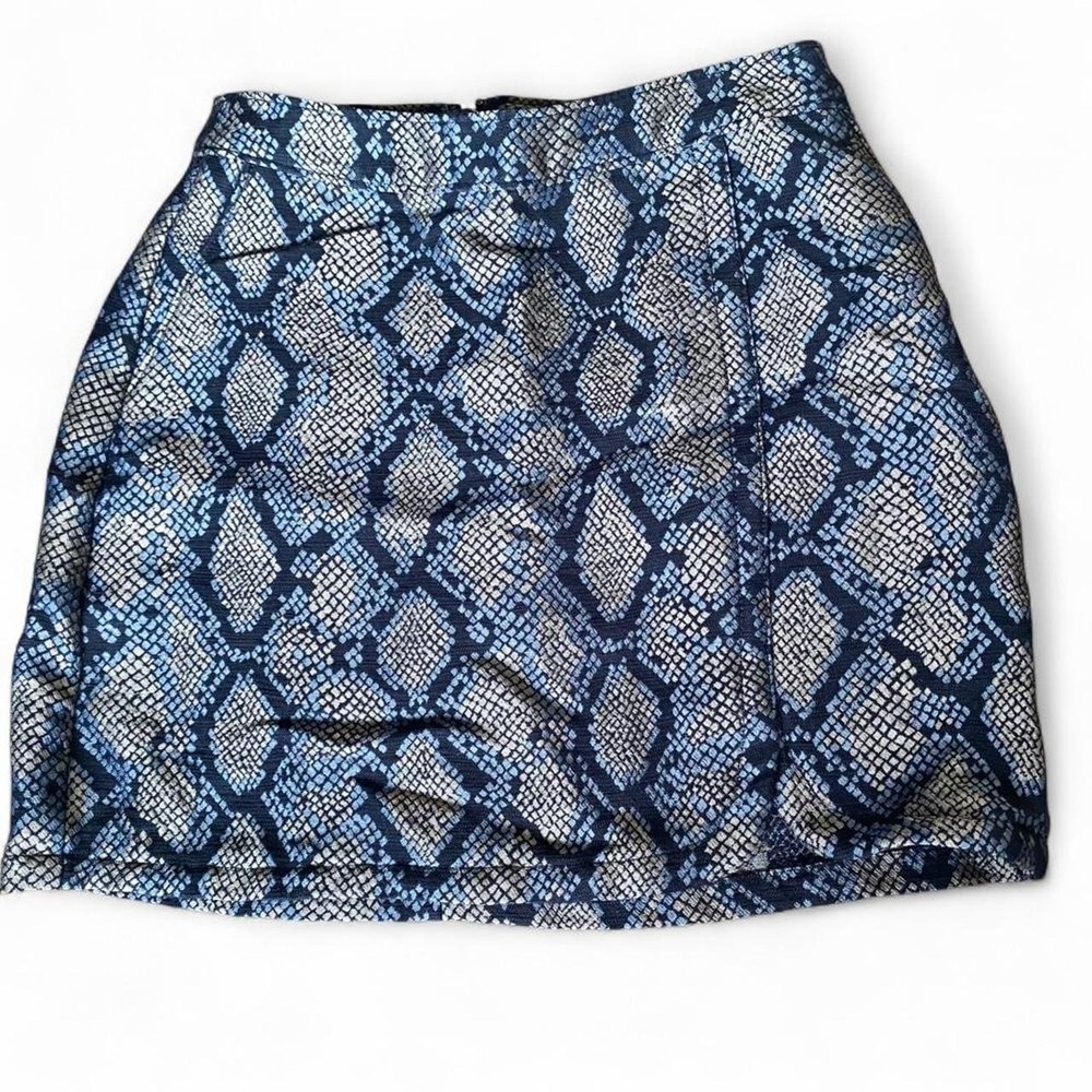 Express blue snakeskin print high rise mini skirt with zipper & pockets